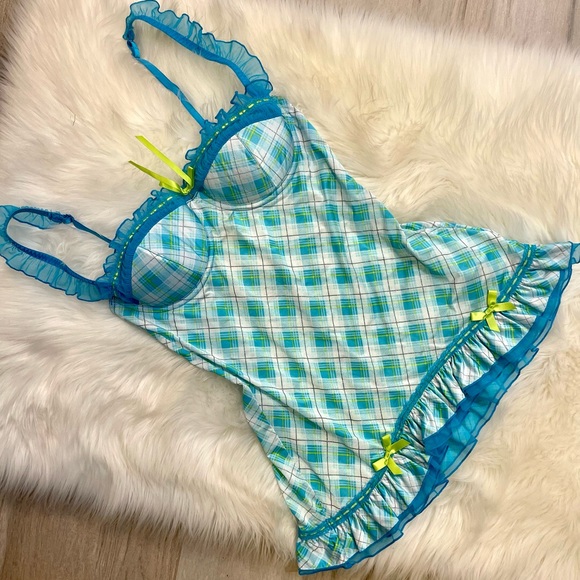 34C VS Victoria’s Secret Sexy Little Things poolside green/blue plaid lingerie - Picture 11 of 12